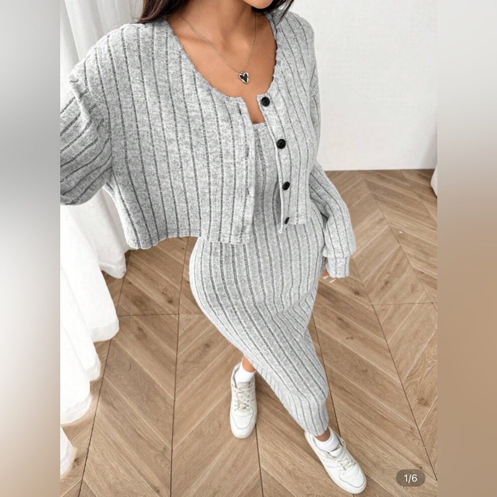 Gray Ribbed Knit dress